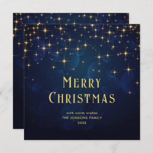 Gold Navy Blue Sparkle Lights Christmas Holiday Card