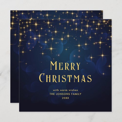 Gold Navy Blue Sparkle Lights Christmas Holiday Card