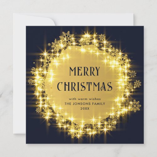 Gold Navy Blue Sparkle Lights Christmas Holiday Card