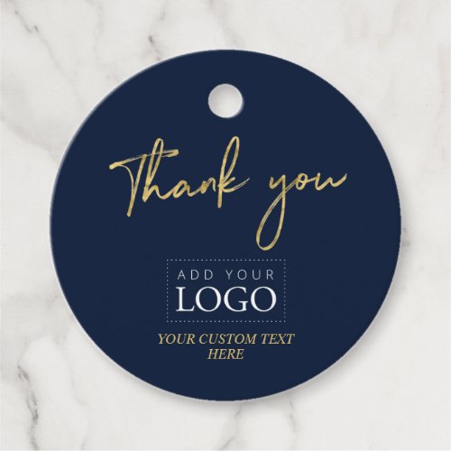 Gold  Navy Blue Thank you Custom Business Logo Favor Tags