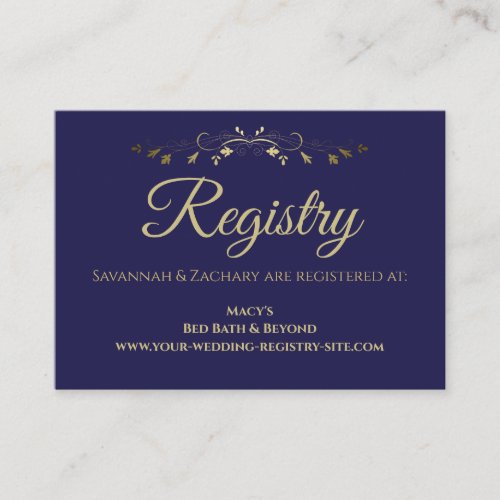 Gold  Navy Blue Vintage Border Wedding Registry Enclosure Card