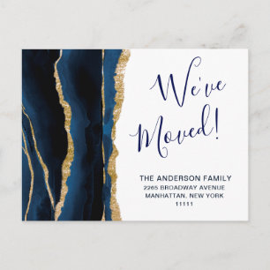 Gold Navy Blue Watercolor Moving Announcement Postcard