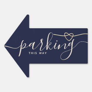 Gold Navy Blue Wedding Parking Arrow Sign