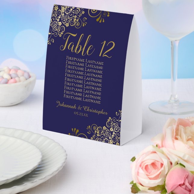 Gold Navy Blue Wedding Table Number Seating Chart Paper Table Tent (Insitu(Wedding))