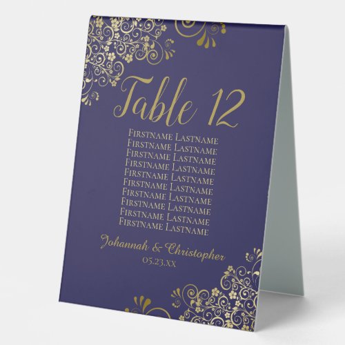 Gold Navy Blue Wedding Table Number Seating Chart Table Tent Sign