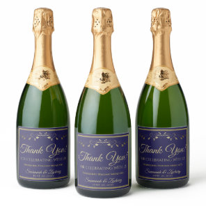 Gold & Navy Blue Wedding Thank You Sparkling Wine Label