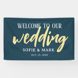 Gold Navy Blue Welcome Script Wedding Banner