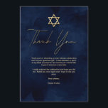 Gold Navy Blue White Watercolor Bar Mitzvah Thank You Card<br><div class="desc">This modern and artsy-themed Bar Mitzvah thank you card is the perfect choice for your son for his special day. It features a hand-painted navy blue background. On the top of the invite is a faux printed gold star of David and custom typography. It's a unique, cool, and trendy design...</div>