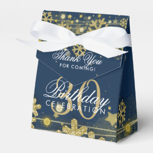 Gold Navy Blue Winter 30th Birthday Thank You Favor Boxes