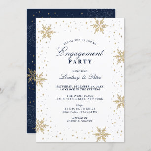 Gold & Navy Blue Winter Christmas Engagement Party Invitation