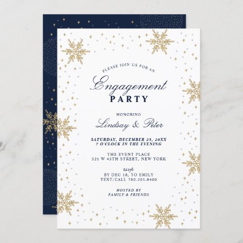 Gold  Navy Blue Winter Christmas Engagement Party Invitation