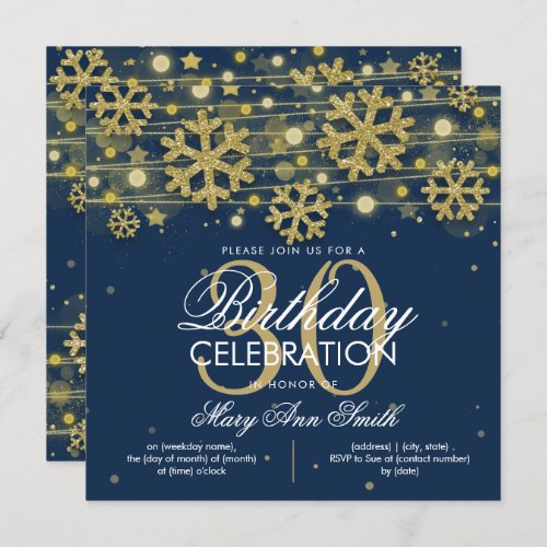 Gold Navy Blue Winter Glitter Glam 30th Birthday Invitation