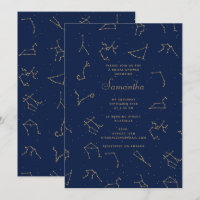 Gold Navy Blue Zodiac Constellations Bridal Shower