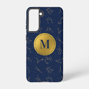 Gold & Navy Blue Zodiac Constellations Monogram Samsung Galaxy S21 Case