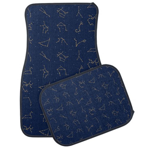 Gold  Navy Blue Zodiac Constellations Pattern Car Floor Mat