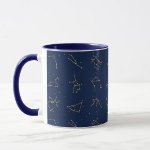 Gold & Navy Blue Zodiac Constellations Pattern Mug
