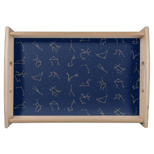 Gold & Navy Blue Zodiac Constellations Pattern Serving Tray