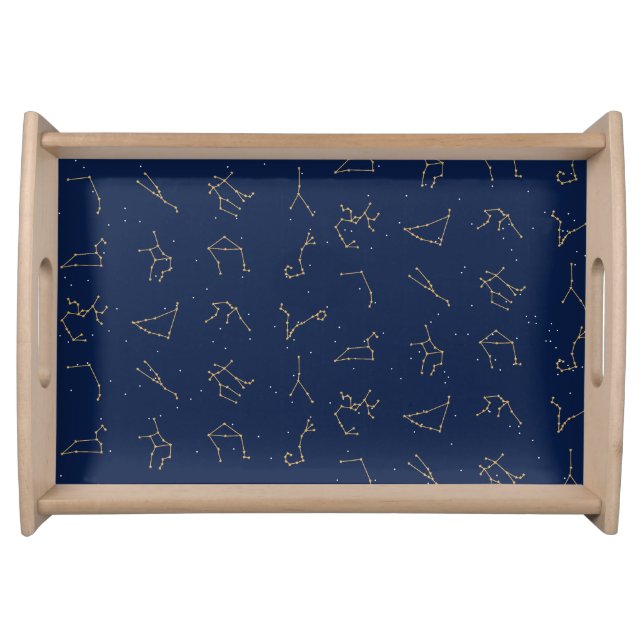 Gold & Navy Blue Zodiac Constellations Pattern Serving Tray (Front)