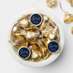 Gold & Navy Brush Lettering Cheers Birthday Party Hershey®'s Kisses®