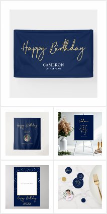 Gold & Navy | Brush Script Adult Birthday Party