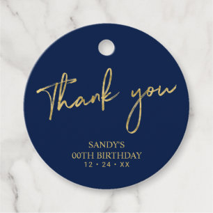 Gold & Navy Brush Script Birthday Party Thank you Favor Tags