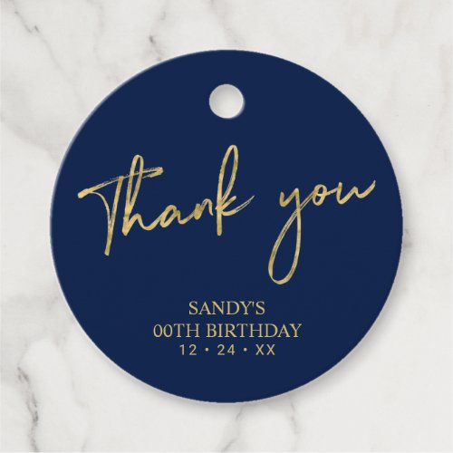 Gold  Navy Brush Script Birthday Party Thank you Favor Tags