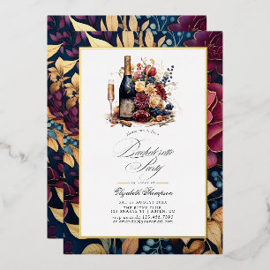 Gold, Navy & Burgundy Wine Tasting Bachelorette Foil Invitation