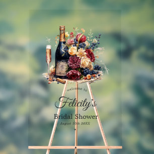 Gold, Navy & Burgundy Wine Tasting Bridal Shower Acrylic Sign