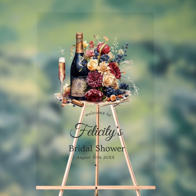 Gold, Navy & Burgundy Wine Tasting Bridal Shower Acrylic Sign (Neutral)