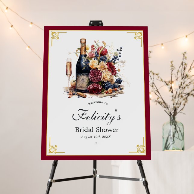 Gold, Navy & Burgundy Wine Tasting Bridal Shower Foam Board (In Situ (Stand))