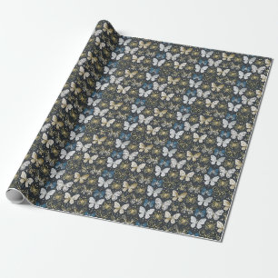 Gold Navy Butterfly Wrapping Paper