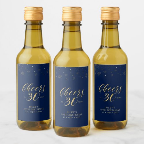 Gold  Navy Cheers 30 years 30th Birthday Party Wine Label