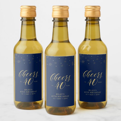 Gold  Navy Cheers 40 years 40th Birthday Party Wine Label