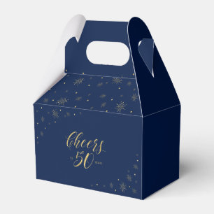 Gold & Navy Cheers 50 years 50th Birthday Party Favor Boxes
