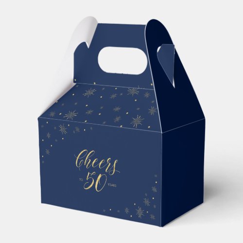 Gold  Navy  Cheers 50 years 50th Birthday Party Favor Boxes
