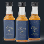 Gold & Navy Cheers 70 years, 70th Birthday Party Liquor Bottle Label<br><div class="desc">These miniature liquor bottle labels are perfect for a modern chic navy blue & gold 70th birthday party. The design features golden typography " Cheers to 70 years " and sparkle graphics. You can personalize the text and background color. Matching invitations and party supplies are available at my shop BaraBomDesign....</div>