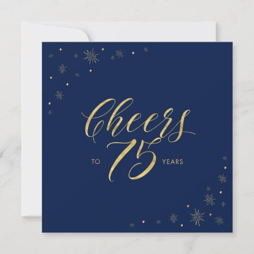 Gold  Navy  Cheers 75th Birthday Party Square Invitation