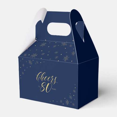 Gold  Navy  Cheers 80 years 80th Birthday Party Favor Boxes