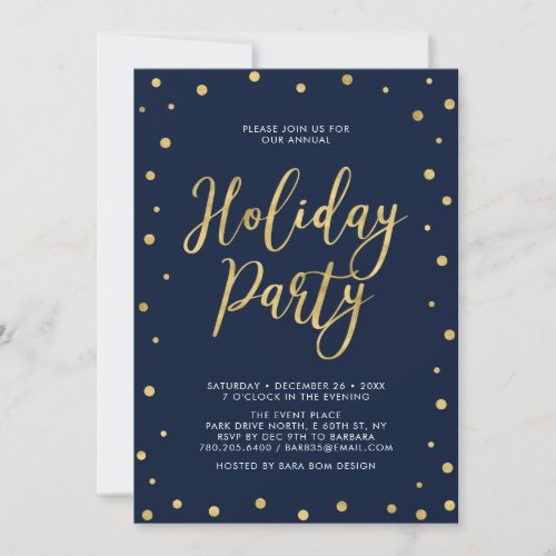 Gold  Navy Chic Confetti Corporate Holiday Party Invitation