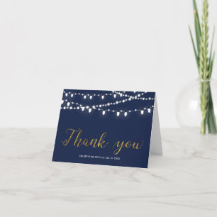 Gold & Navy   Chic String Light Party Thank You Card