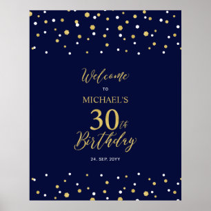Gold & Navy Confetti 30th Birthday Party Welcome Poster
