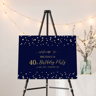 Gold & Navy Confetti 40th Birthday Party Welcome Foam Board