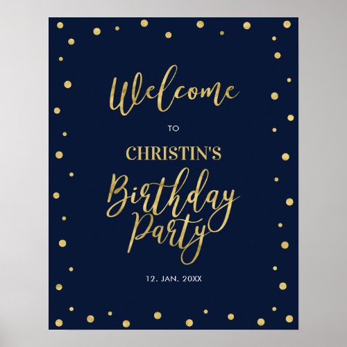 Gold  Navy Confetti 50th Birthday Party Welcome Poster