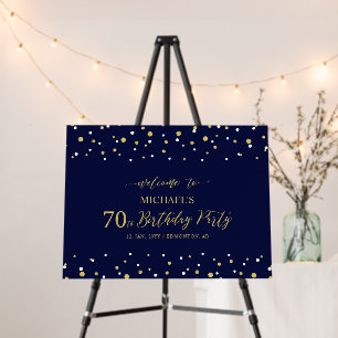 Gold & Navy Confetti 70th Birthday Party Welcome Foam Board