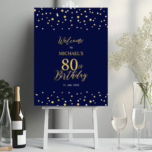 Gold & Navy Confetti 80th Birthday Party Welcome Foam Board