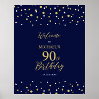 Gold & Navy Confetti 90th Birthday Party Welcome