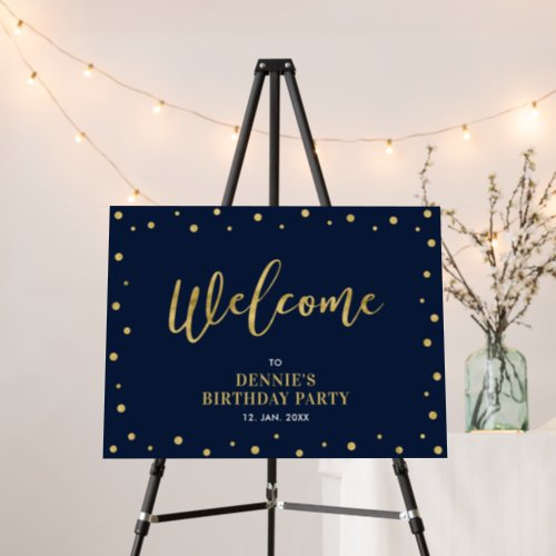 Gold  Navy Confetti Adult Birthday Party Welcome Foam Board