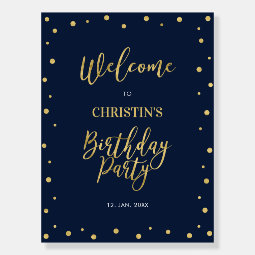 Gold &amp; Navy Confetti Birthday Party Welcome Sign | Zazzle