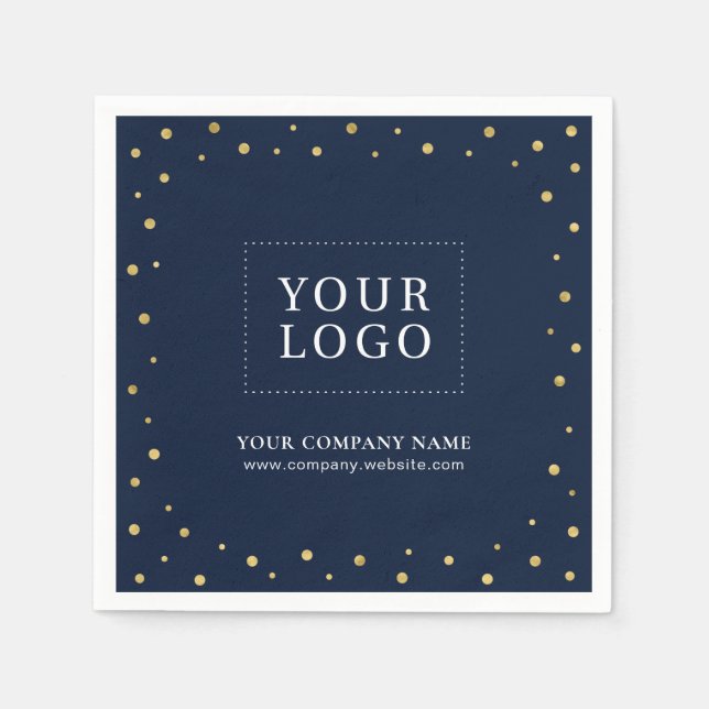 Gold & Navy Confetti Business Promotional Logo Napkins (Front)