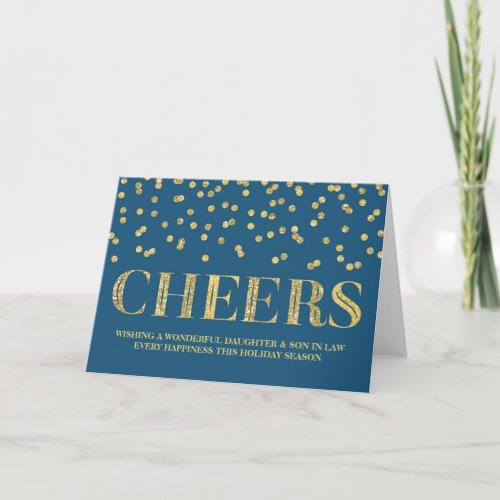 Gold Navy Confetti Christmas Daughter  Son in Law Holiday Card